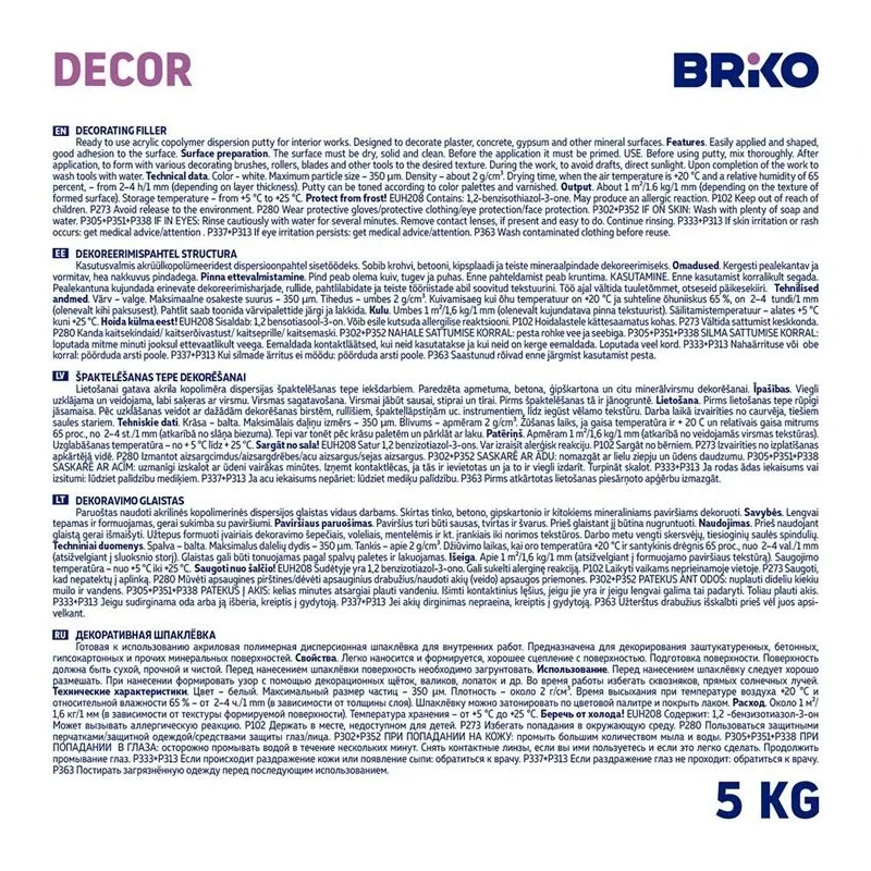Špaktele Briko Structura, rupjgraudu, balta krās., 5 kg