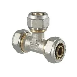 Užveržiamas trišakis TDM Brass 1045, 90 °, 18mm, žalvaris-nikelis