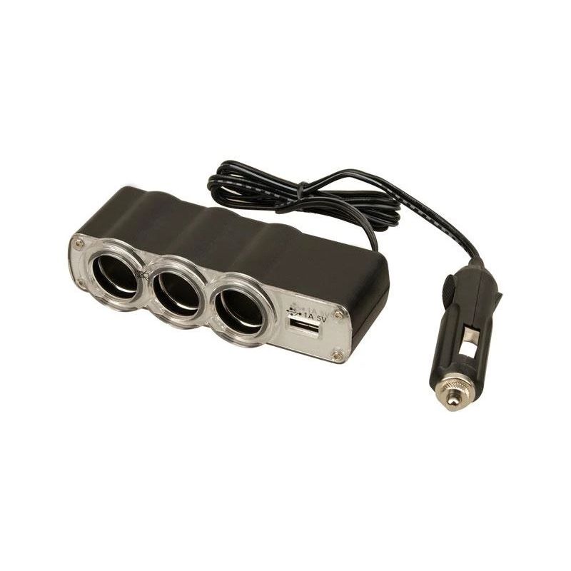 Strāvas ligzdas sadalītājs uz3 ligzdām 12V+USB