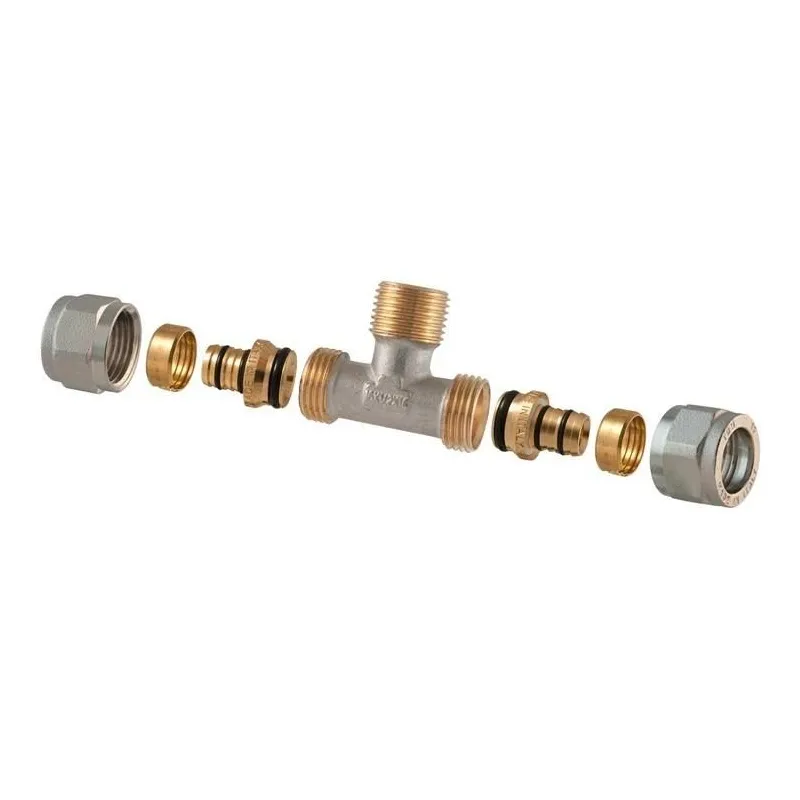 Išardomasis užveržiamas trišakis TDM Brass 1460, 90 °, 20mm x 3-4, žalvaris-nikelis