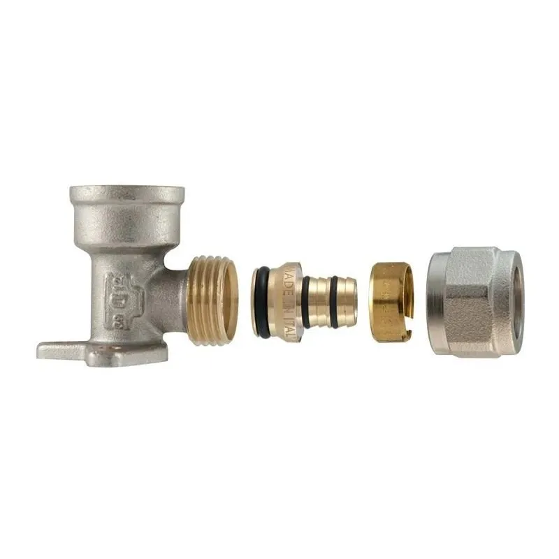 Fiksējošs demontējams līkums TDM Brass 1480, 90 °, 20mm x 3-4, misiņš-niķelis