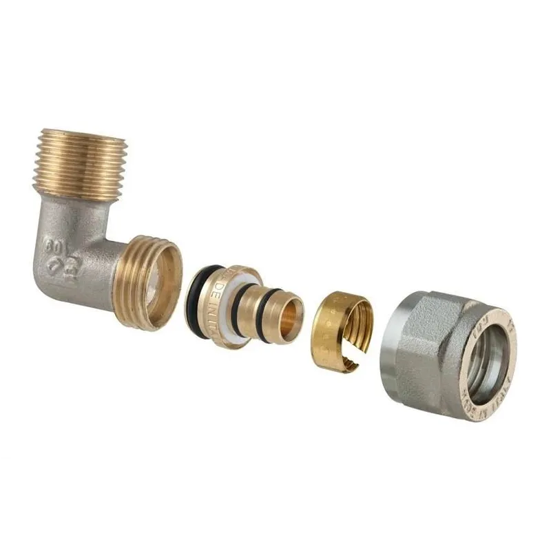 Izjaucams dubultais līkums TDM Brass 1475, 90 °, 16mm x 1-2, misiņš-niķelis