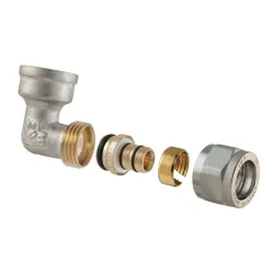 Угловой разборный фитинг TDM Brass 1470, 90 град, 20mm x 3-4, латунь-никель