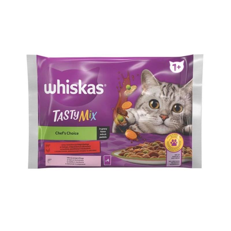 Mitrā kaķu barība Whiskas. zivs-gaļa. 4x85g