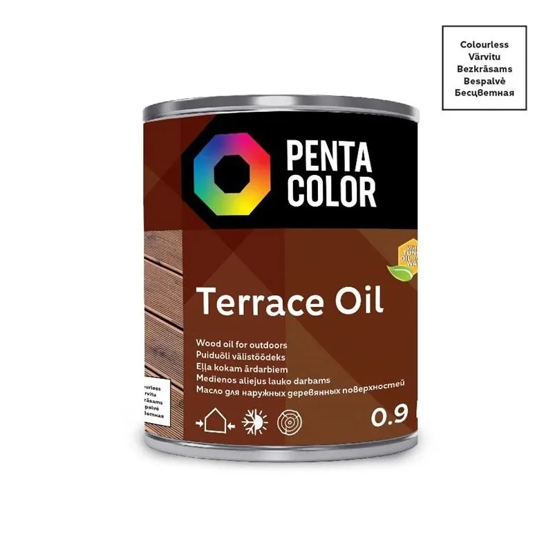 Eļļa terasēm Pentacolor Terrace Oil, caurspīdīga krās., 0.9 l