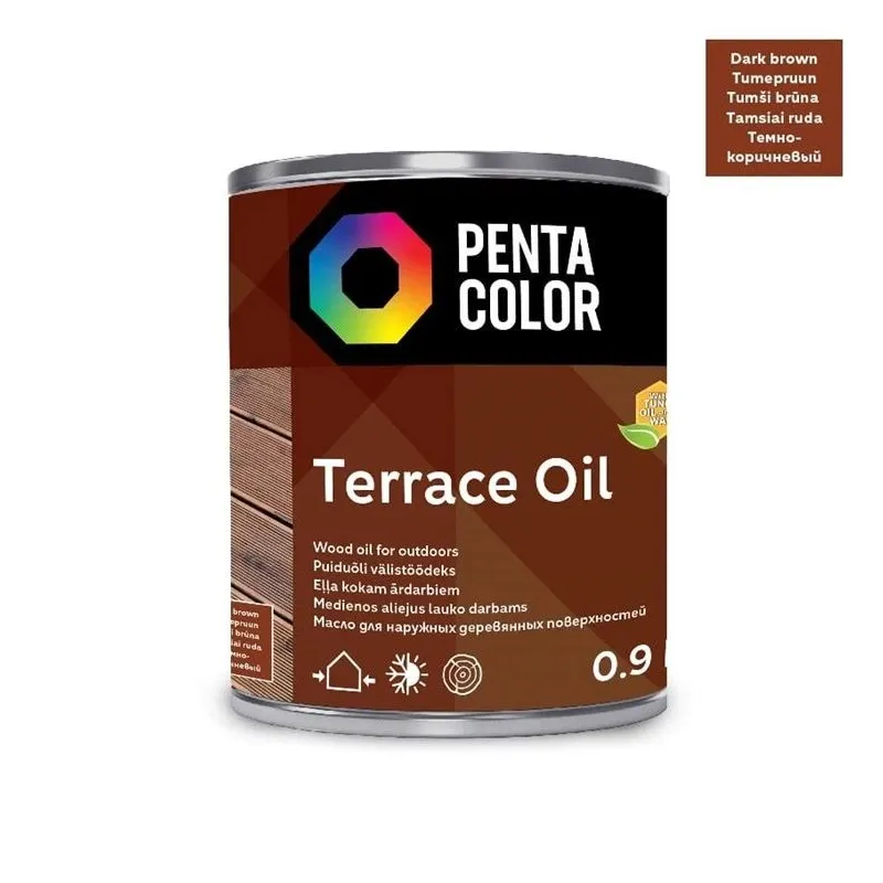 Eļļa terasēm Pentacolor Terrace Oil, tumši brūna krās., 0.9 l