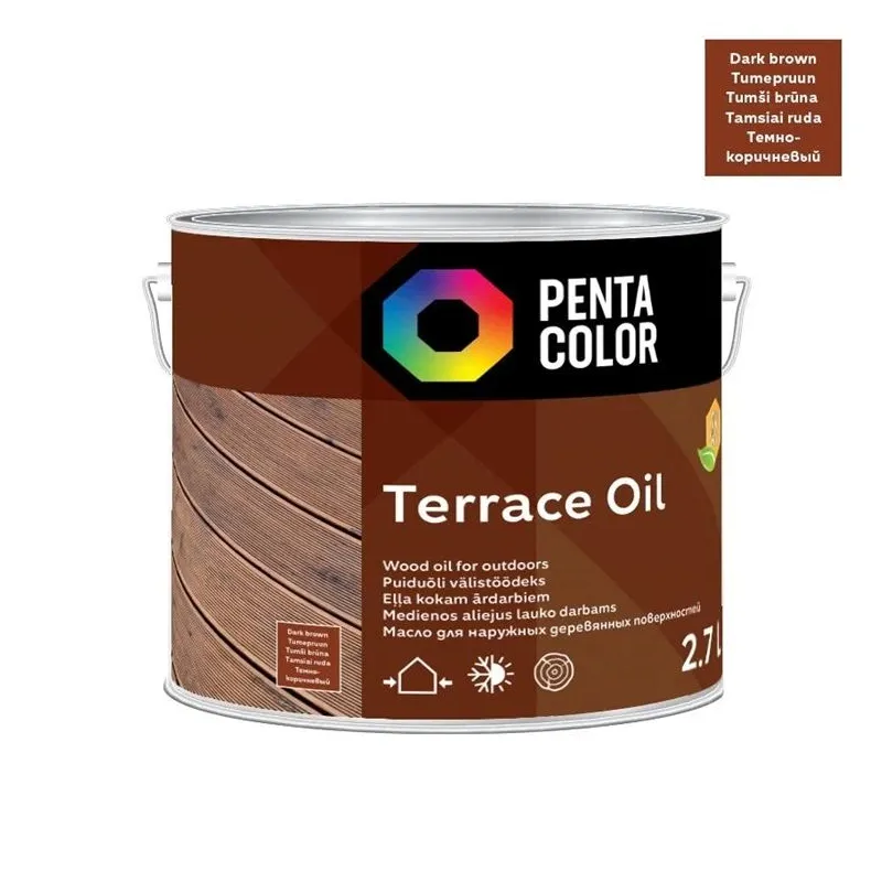Eļļa terasēm Pentacolor Terrace Oil, tumši brūna krās., 2.7 l