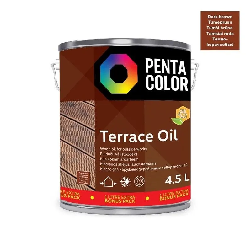 Eļļa terasēm Pentacolor Terrace Oil, tumši brūna krās., 4.5 l
