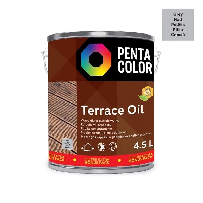 Eļļa terasēm Pentacolor Terrace Oil, pelēka krās., 4.5 l