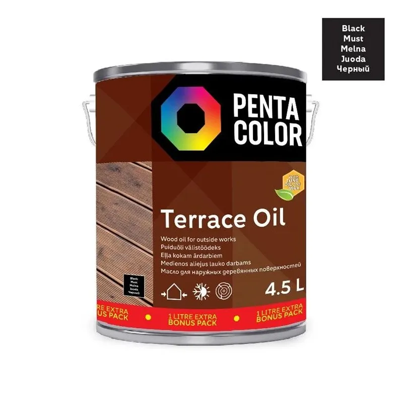 Eļļa terasēm Pentacolor Terrace Oil, melna krās., 4.5 l