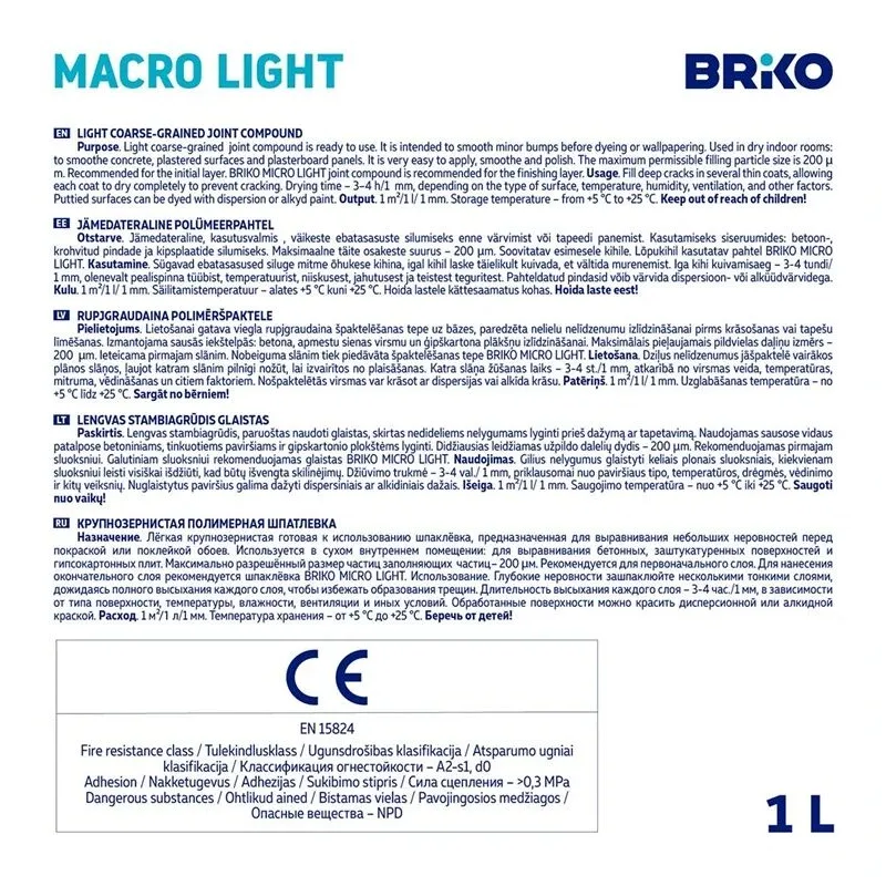 Glaistas Briko Macro Light, lengvasis stambiagrūdis, balta sp., 1 l