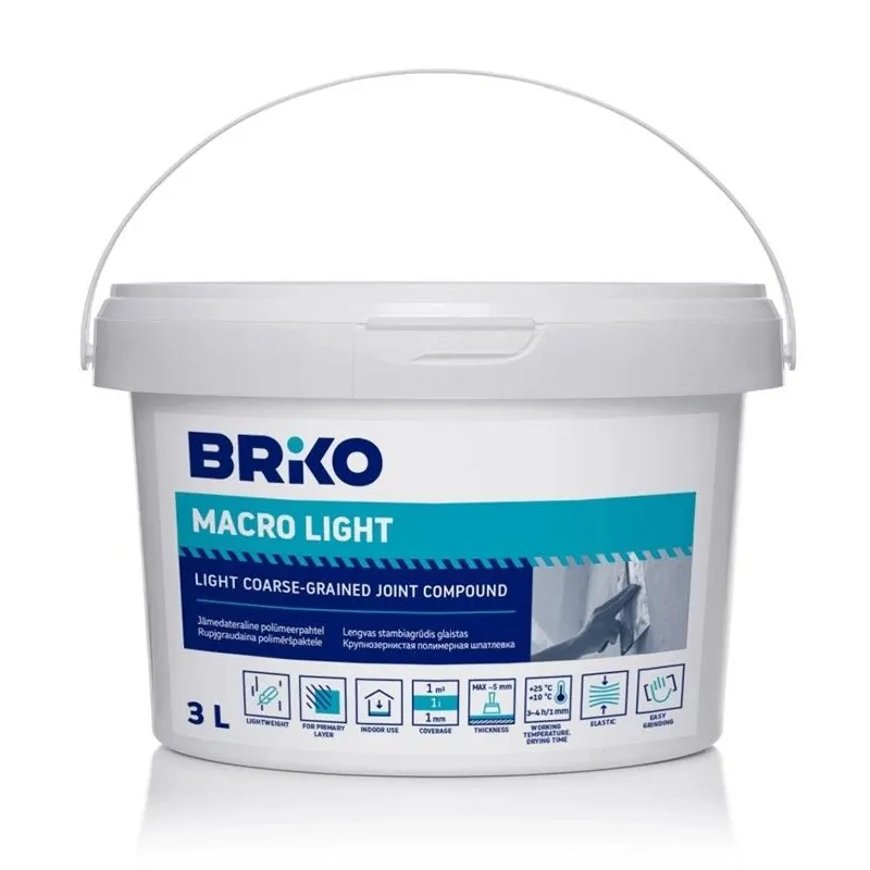 Špaktele Briko Macro Light, viegli rupjgraudains, balta krās., 3 l