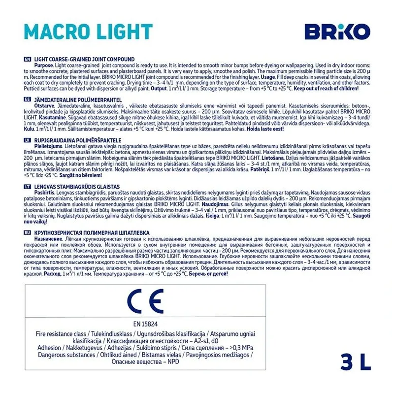 Glaistas Briko Macro Light, lengvasis stambiagrūdis, balta sp., 3 l