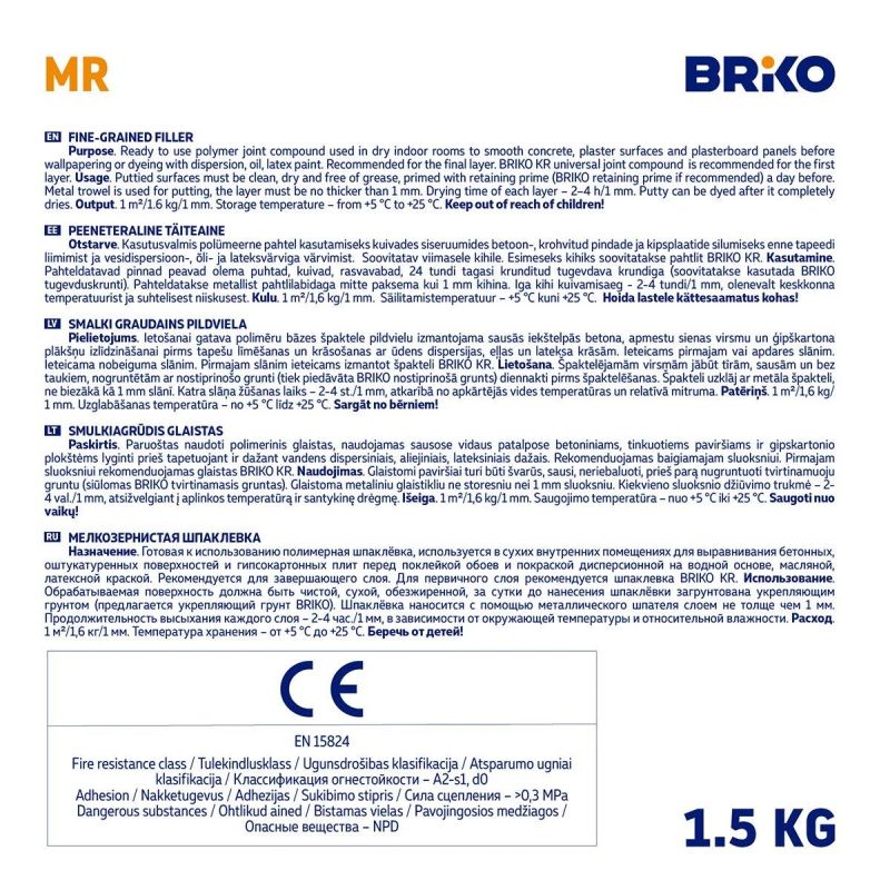 Špaktele Briko MR. gatavs lietošanai. balta. 1.5 kg