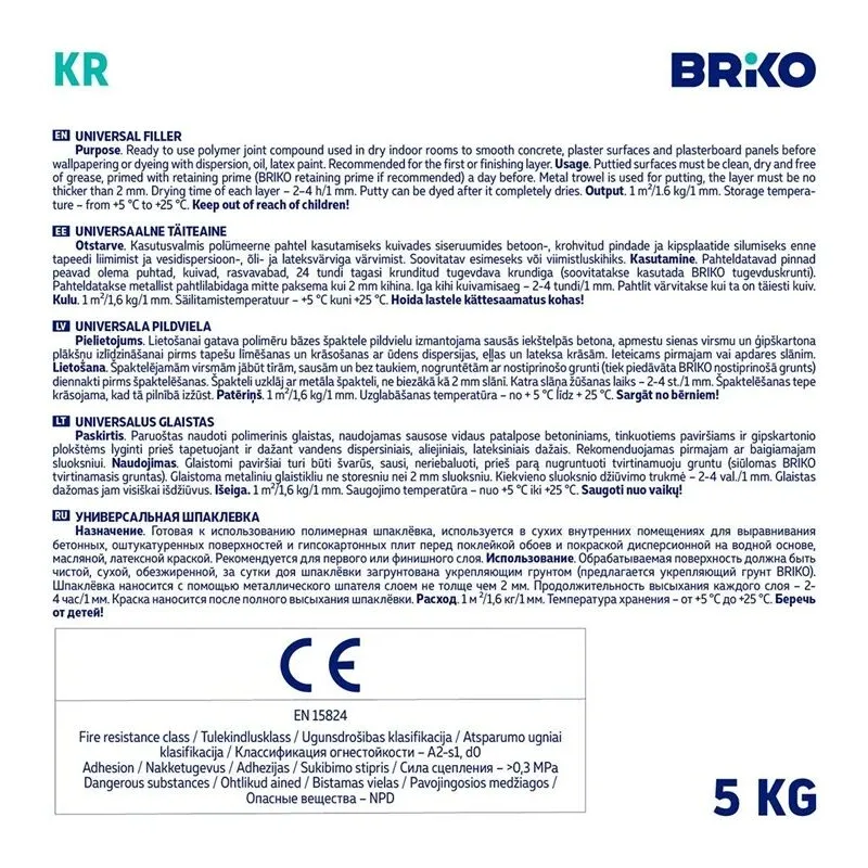 Universāla tepe Briko KR, gatavs lietošanai, balta krās., 5 kg