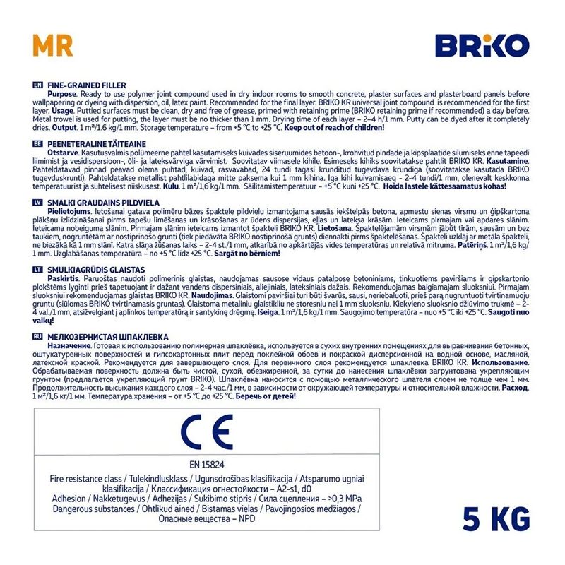 Špaktele Briko MR. gatavs lietošanai. balta. 5 kg