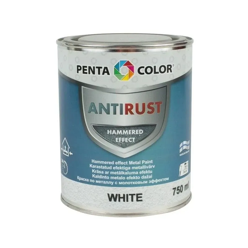 Emaliniai dažai, universalūs Pentacolor Anti Rust Hammered, blizgus, 0.75 l, balta sp.