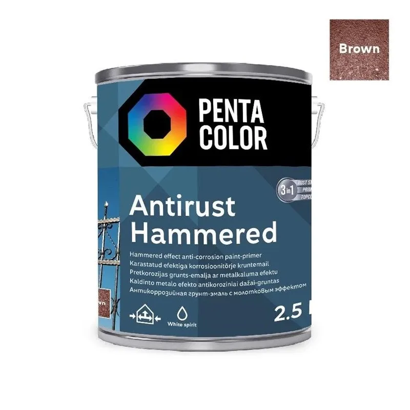Emaljas krāsa, daudzveidīgs Pentacolor Anti Rust Hammered, spīdīga, 2.5 l, brūna
