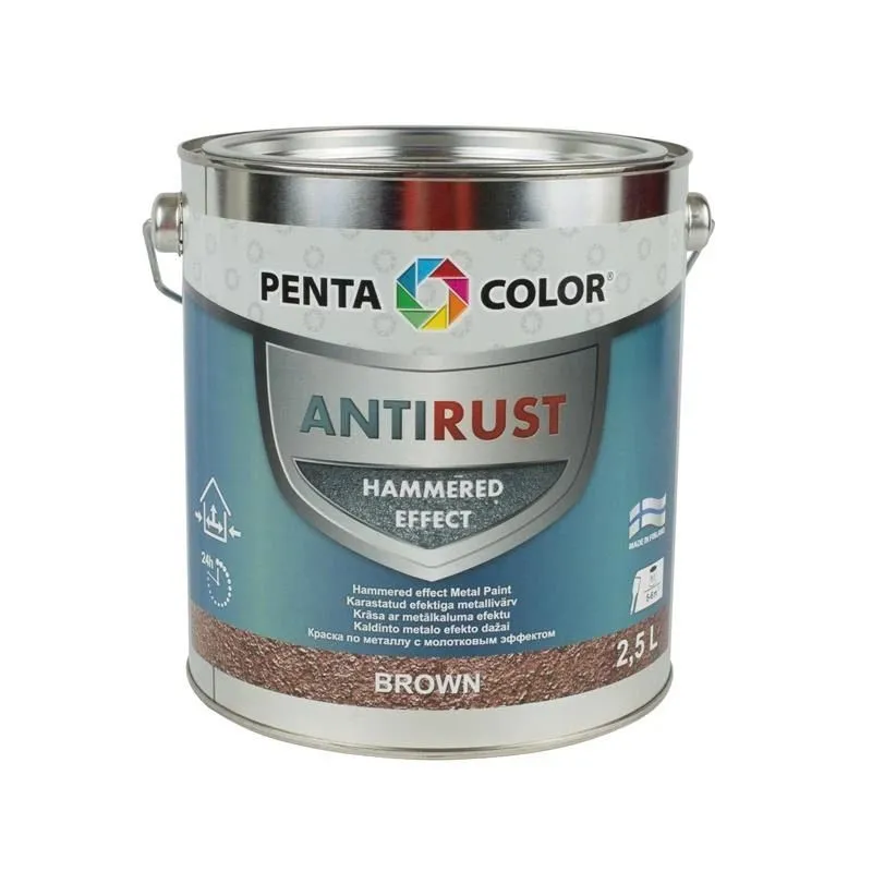 Emaljas krāsa, daudzveidīgs Pentacolor Anti Rust Hammered, spīdīga, 2.5 l, brūna