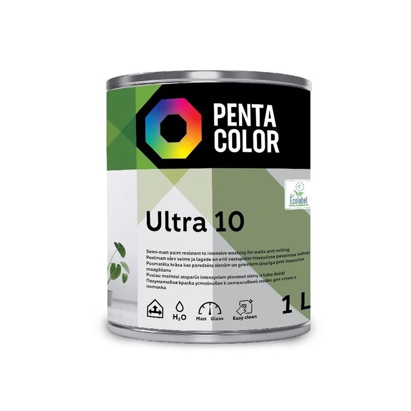 Dispersijas krāsa Pentacolor Ultra 10. balta. 1 l