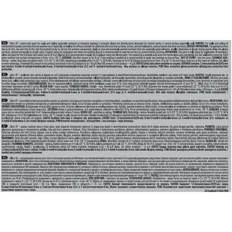 Dispersijas krāsa Pentacolor Ultra 10, balta krās., 5 l