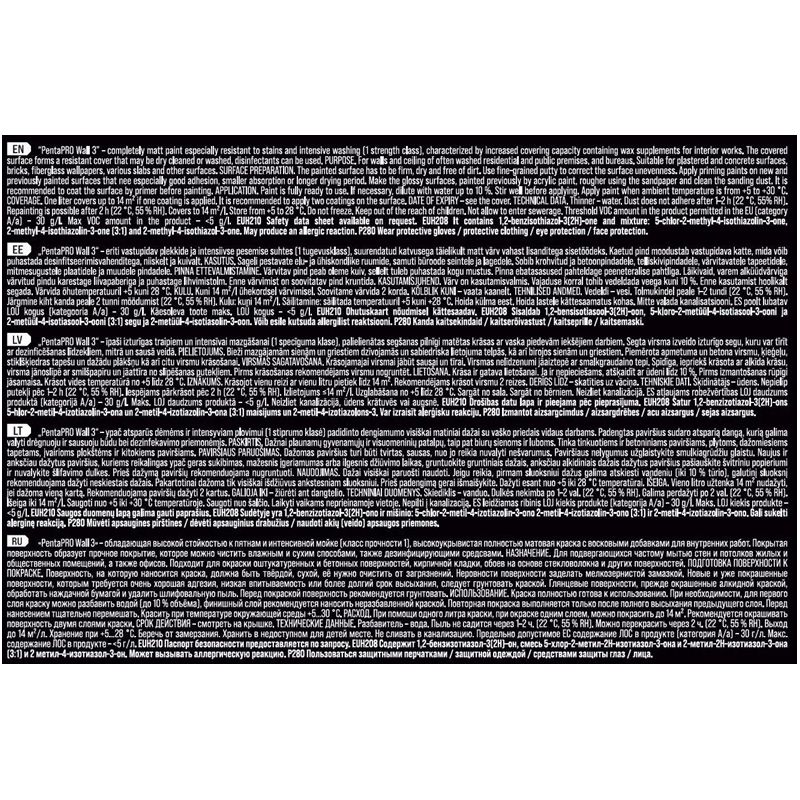 Krāsa Pentacolor PentaPro Wall 3. balta. 1 l