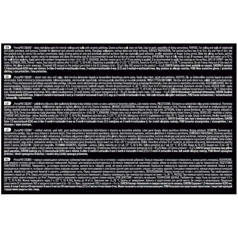 Krāsa Pentacolor PentaPro Ceiling 3. balta. 1 l