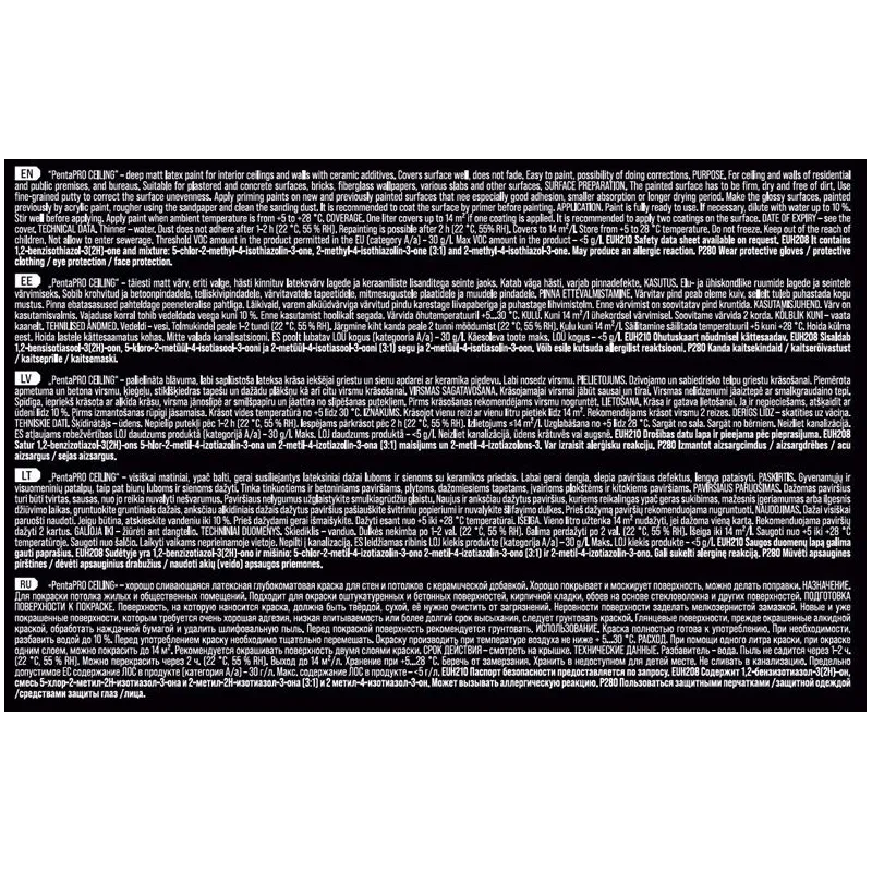 Krāsa Pentacolor PentaPro Ceiling 3, balta, 5 l