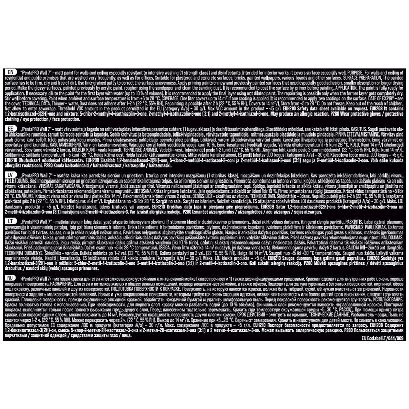 Krāsa Pentacolor PentaPro Wall 7. balta. 3 l