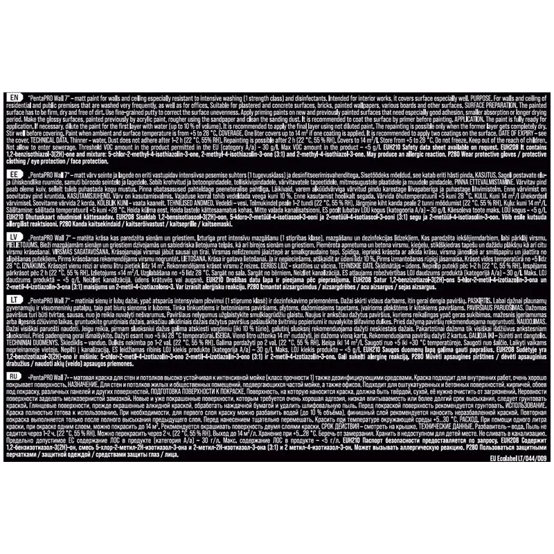 Krāsa Pentacolor PentaPro Wall 7, balta, 10 l