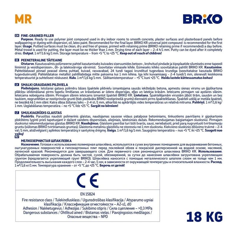 Špaktele Briko MR. gatavs lietošanai. balta. 18 kg