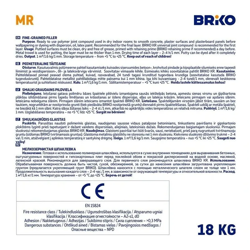 Glaistas Briko MR, smulkiagrūdis, balta sp., 18 kg