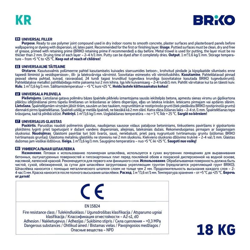 Universāla tepe Briko KR. gatavs lietošanai. balta. 18 kg