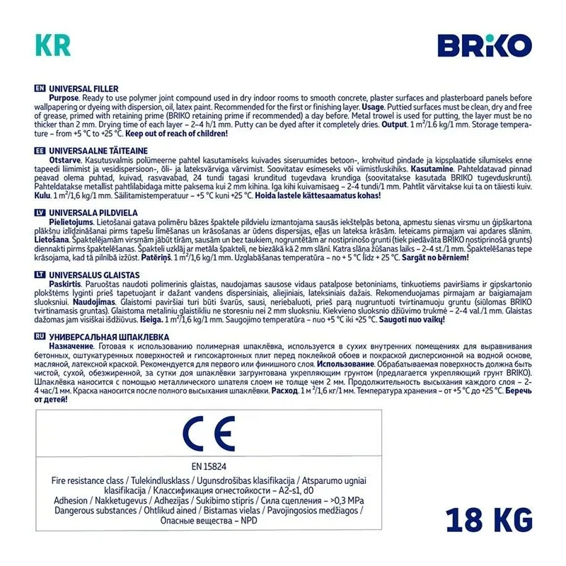 Universāla tepe Briko KR, gatavs lietošanai, balta krās., 18 kg