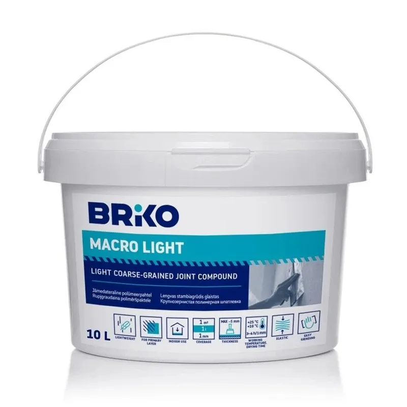 Špaktele Briko Macro Light, viegli rupjgraudains, balta krās., 10 l