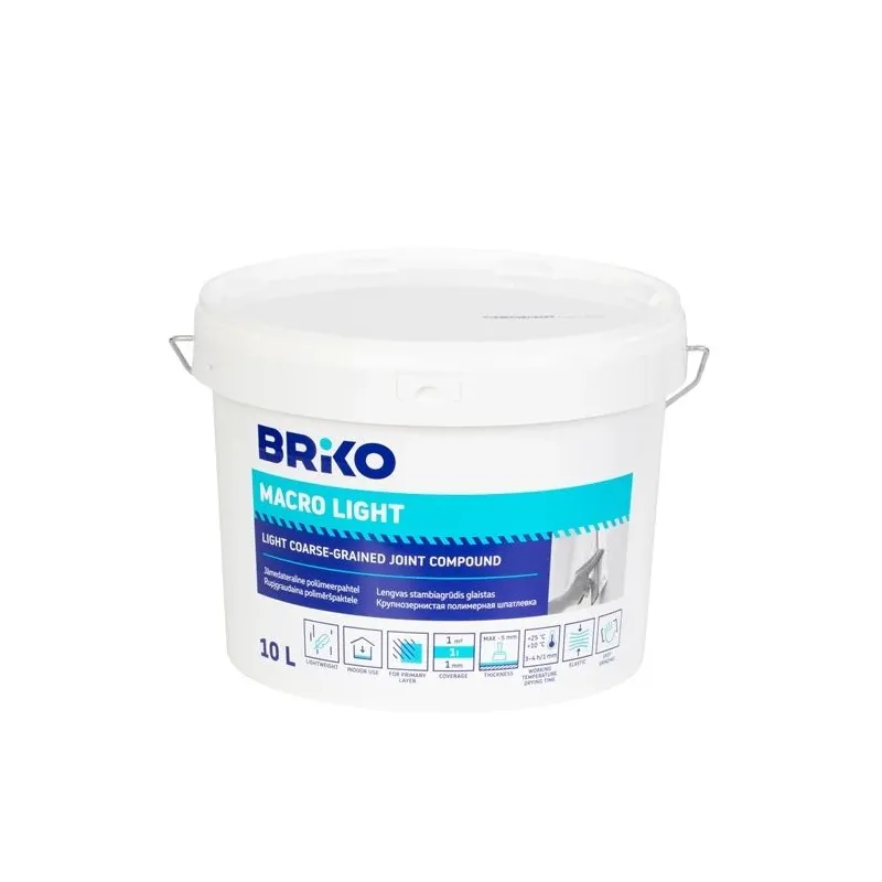 Špaktele Briko Macro Light, viegli rupjgraudains, balta krās., 10 l