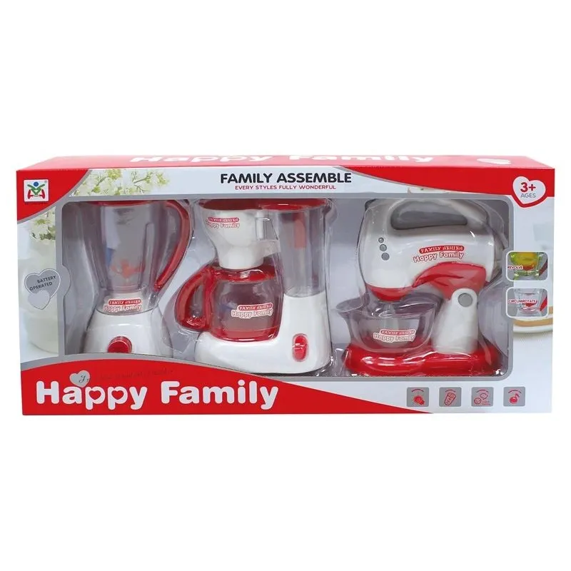 Rotaļu sadzīves tehnika, virtuves iekārtu komplekts Family assemble 613042128, balta krās.-sarkana krās.