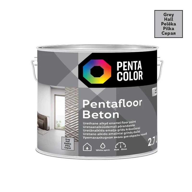 Grīdas krāsas Pentafloor Beton, pelēkas, 2.7l