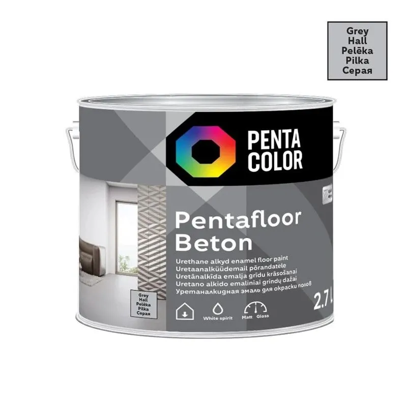 Grindų dažai Pentacolor Pentafloor Beton, pilka sp., 2.7 l