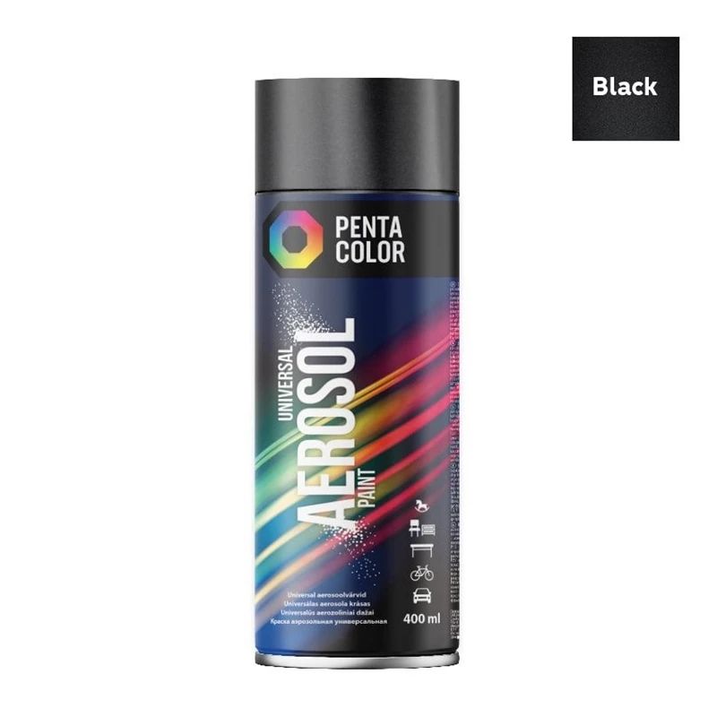 Aerozola krāsas Pentacolor melnas spīdīgas R9005 400ml