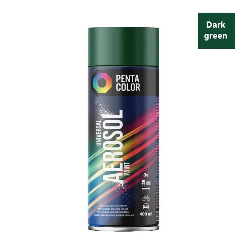 Krāsu aerosoli Pentacolor Universal, preču zīmes, tumši zaļa, 0.4 l