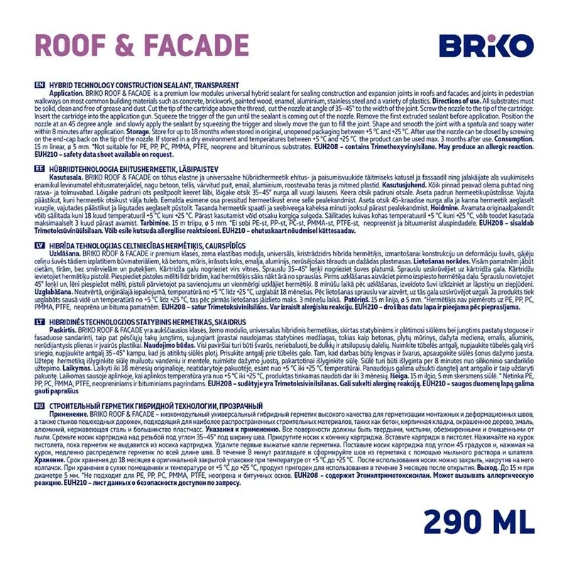 Hermetikas Briko Roof & Facade, 0.29 l, skaidri sp.