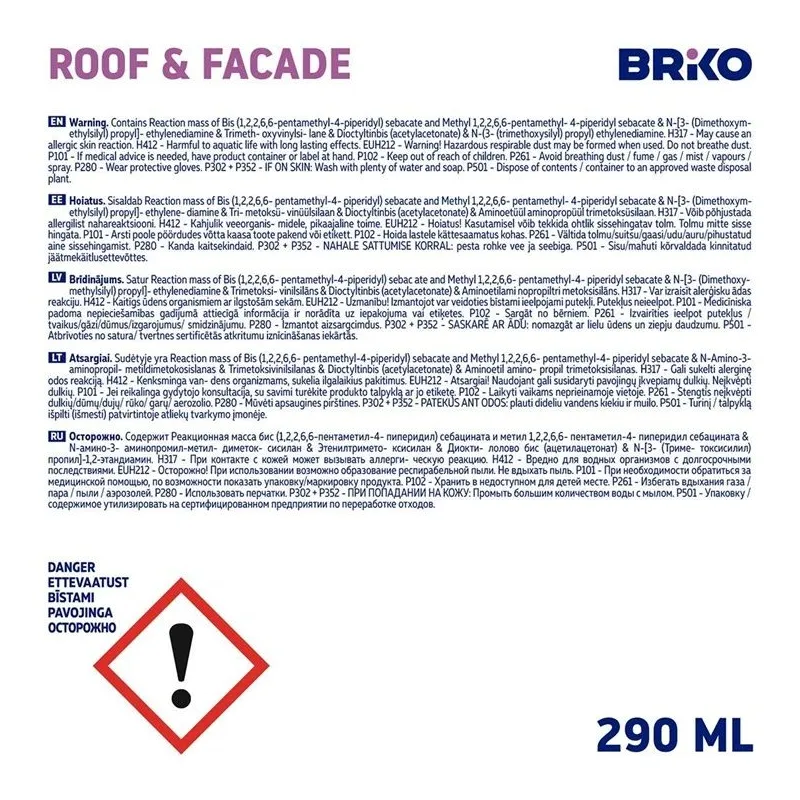 Hermētiķis Briko Roof And Facade, 0.29 l, pelēka krās.