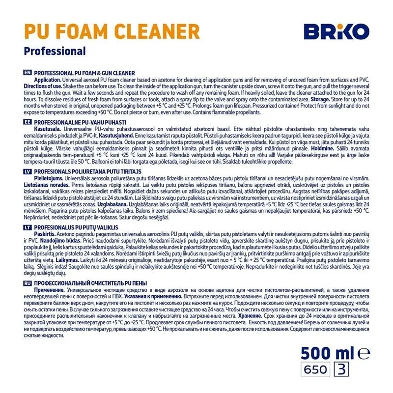 Valiklis, poliuretano putoms Briko Pu Foam Cleaner, 0.5 l