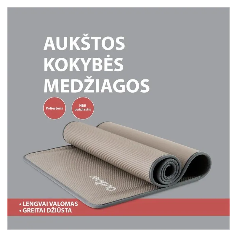 Fitnesa un jogas paklājs Outliner, pelēka krās., 185 cm x 80 cm x 1 cm
