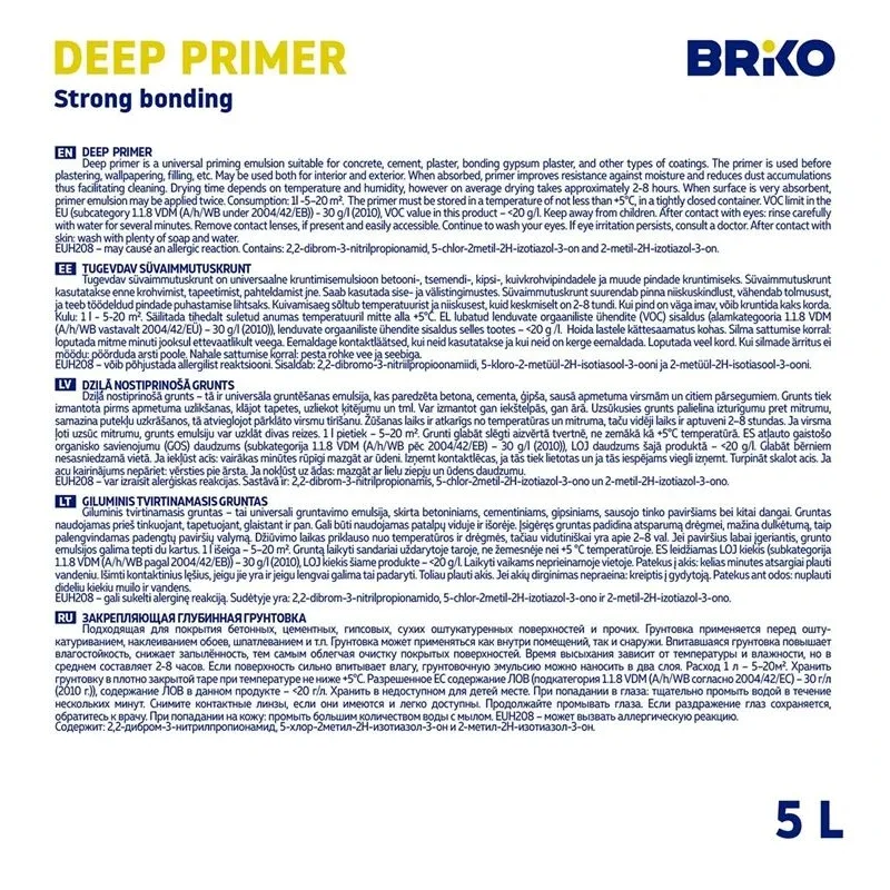 Grunts dziļumgruntis Briko, balta krās., 5 l