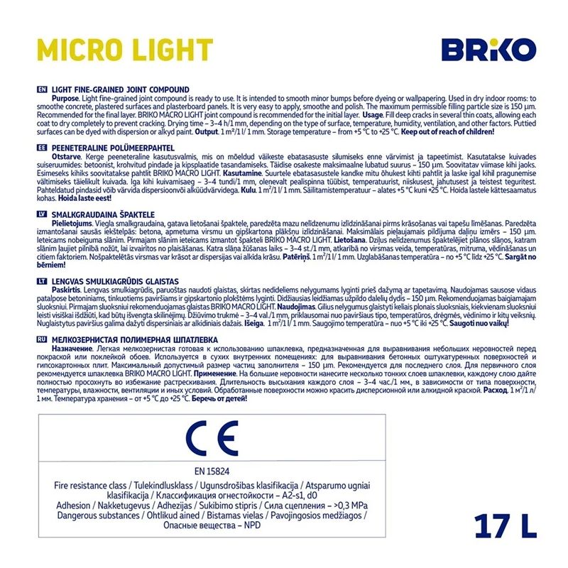 Špaktele Briko Micro Light. balta. 17 l