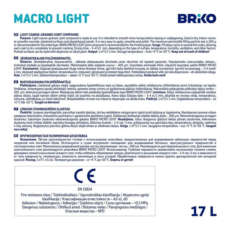 Špaktele Briko Macro Light. balta. 17 l