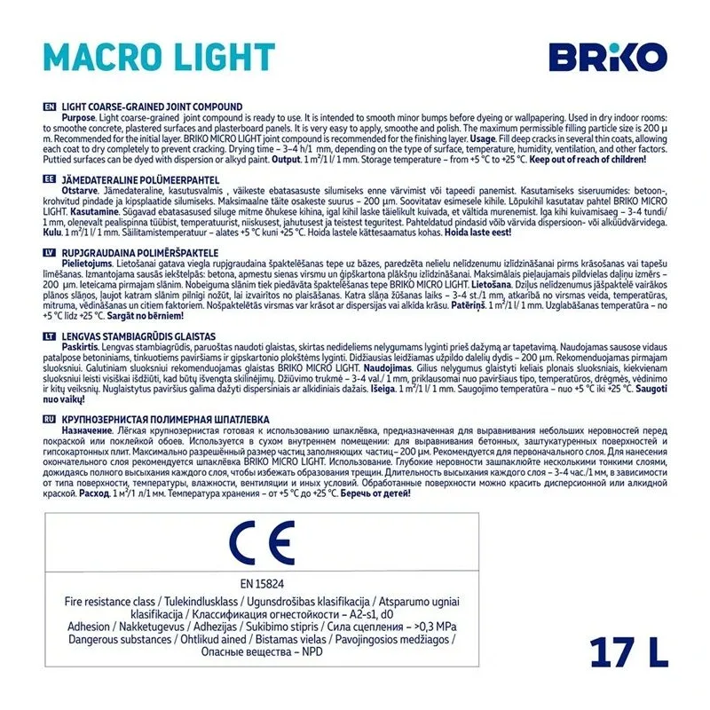 Špaktele Briko Macro Light. balta. 17 l