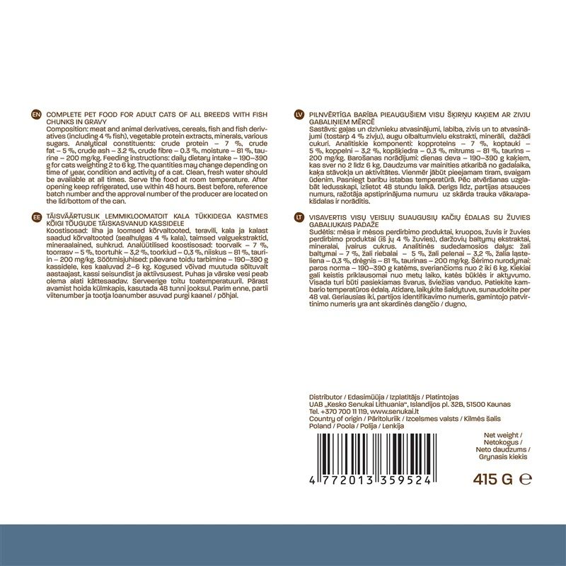 Mitrā kaķu barība Höppy. zivs. 0.415 kg